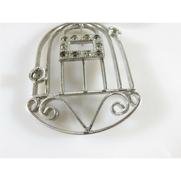 Unique Integrity Sterling Silver Rhinestone Bird Cage Brooch - Picture 2 of 9